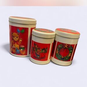 Festive Bear Holiday Decor Tin Set